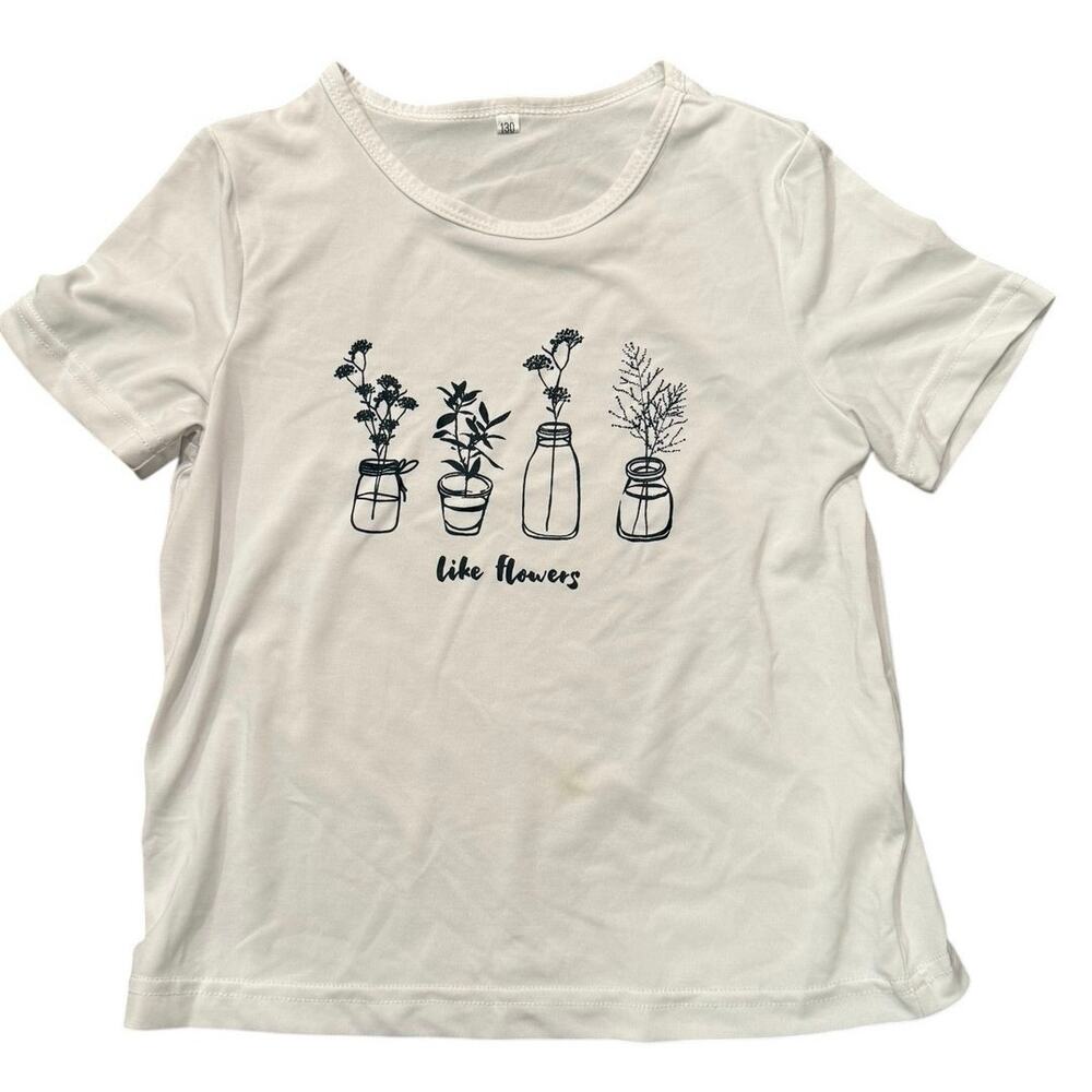 Girls Like Flowers Botanical Vase Graphic Tee Cream Size 7